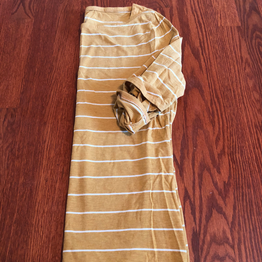 yellow and white striped boat neck tee